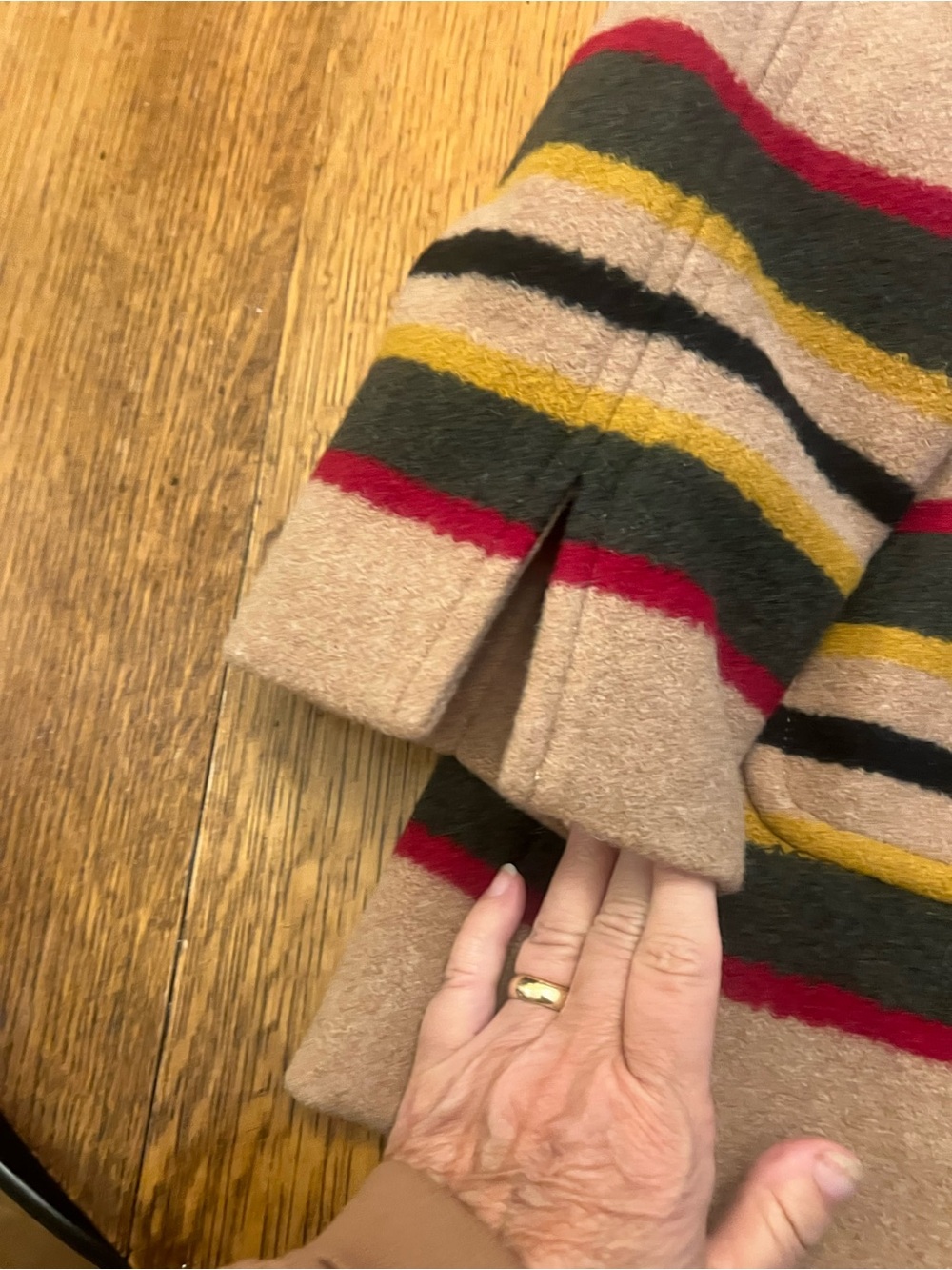 NEW Pendleton womens Beige Wool Peacoat with Red, Green, Yellow & Black Stripes - Picture 2 of 7